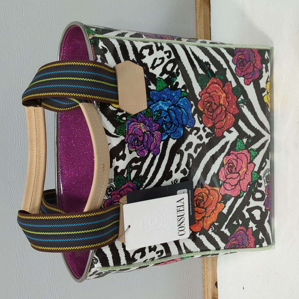 Consuela Zebra and Floral Tote with Purple Interior